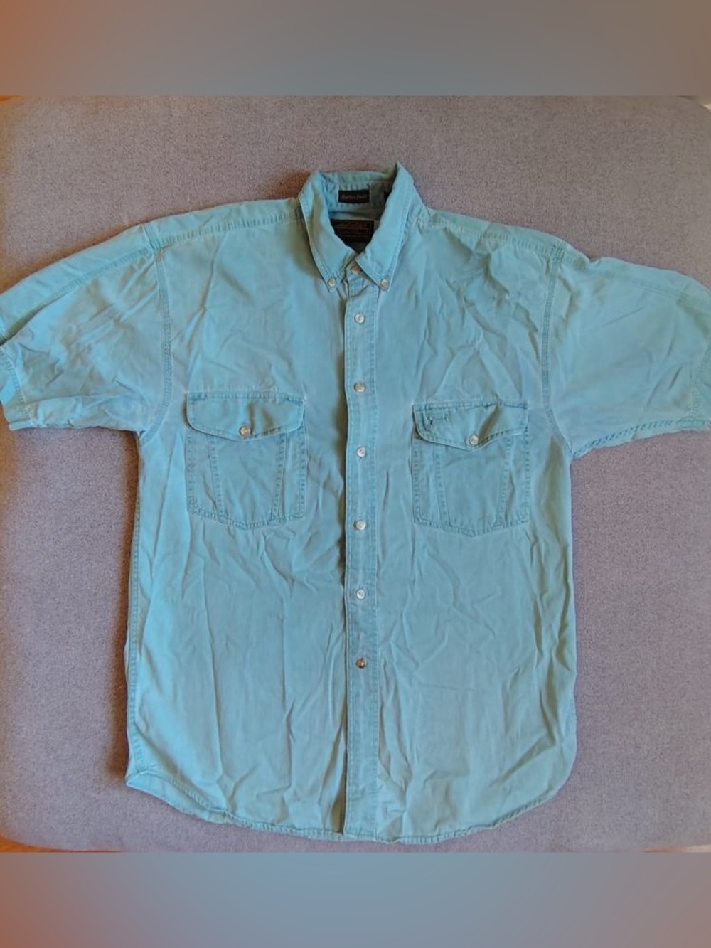 Vtg Eddie Bauer Ruftin Twill Green Polo Shirt Men M Button Up Workwear Dadcore